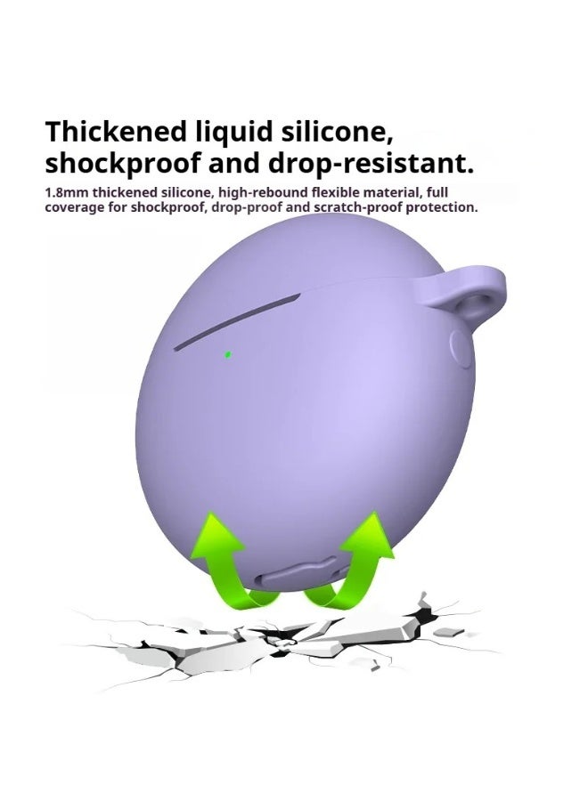 Silicone Case for Huawei FreeBuds 7i with Carabiner Hook, Shockproof Protective Cover, Solid Color (Lavender) - Image 4